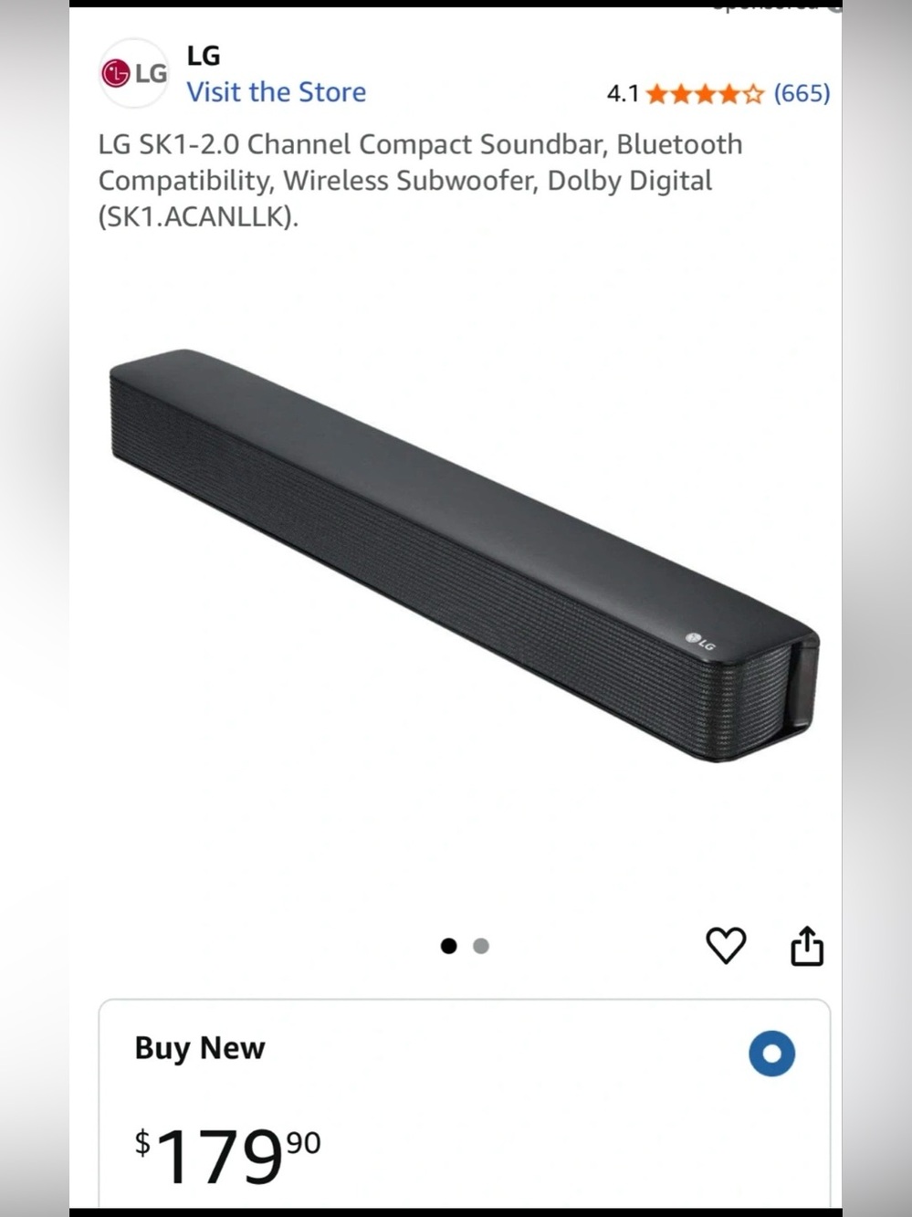 LG Black Compact Soundbar with Bluetooth Wireless